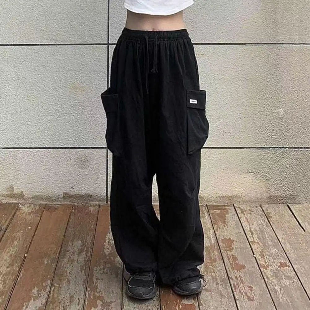 

Loose Fit Drawstring Cargo Trousers Versatile Women's Cargo Pants Elastic High Waist Wide Leg Pockets for Comfort for Women