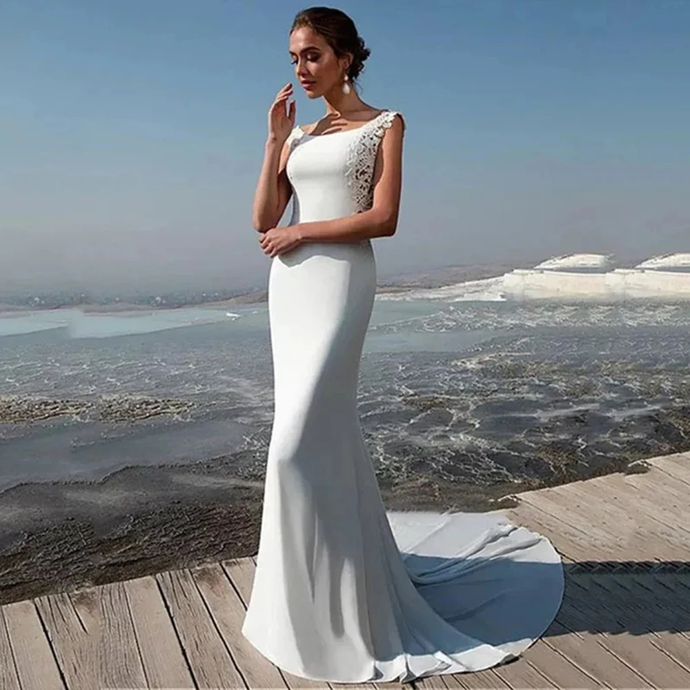 

Exquisite Wedding Dresses For Women New 2023 Gorgeous Lace Applique A Line Sleeveless Sexy Backless Mopping Bridal Gowns Custom