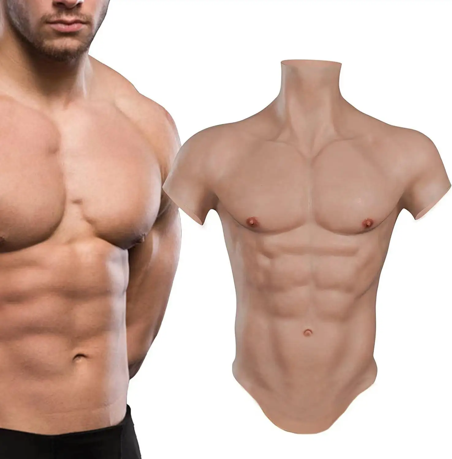 Short Sleeve Muscle Wear Hunk Crew Neck Silicone False Abs Simulation Pest Muscle False Master Equipment