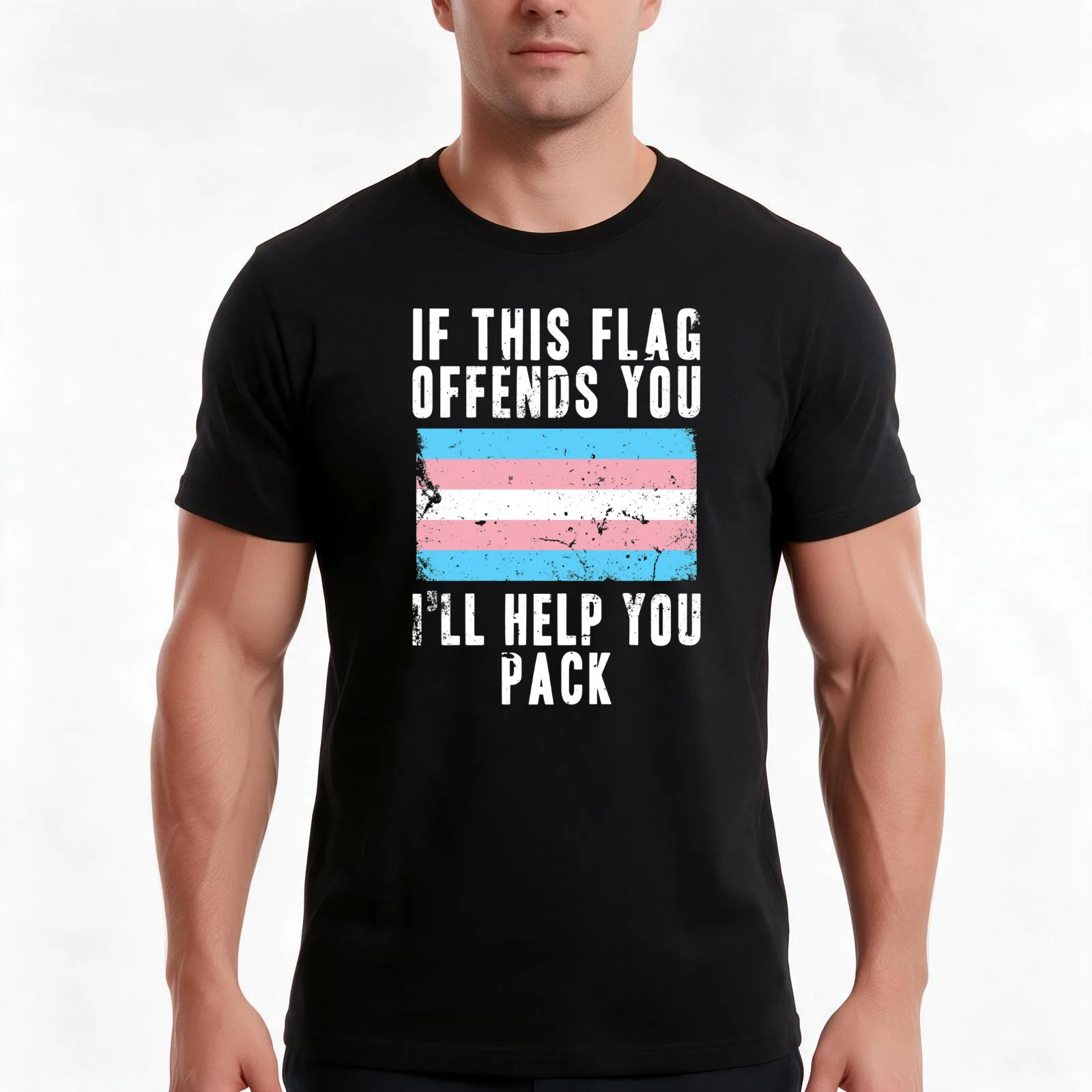 If This Flag Offends You I'll Help You Pack Trans Flag T-Shirt, Summer Casual Cotton Tee, Oversized Streetwear Tops, 100% Cotton