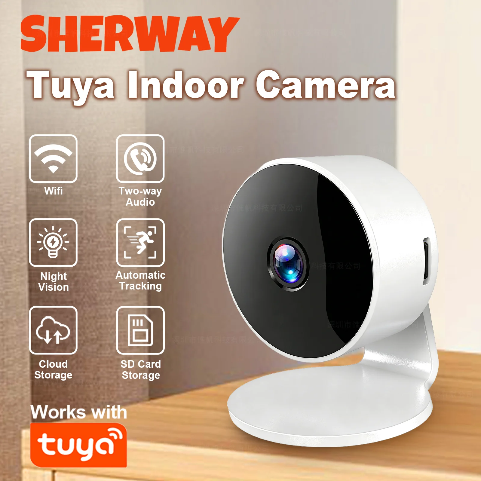 

Умная IP-камера Tuya WiFi для помещений с функцией панорамирования и наклона, 4 МП, полноцветное ночное видение, автоматическое отслеживание, видеонаблюдение, радионяня