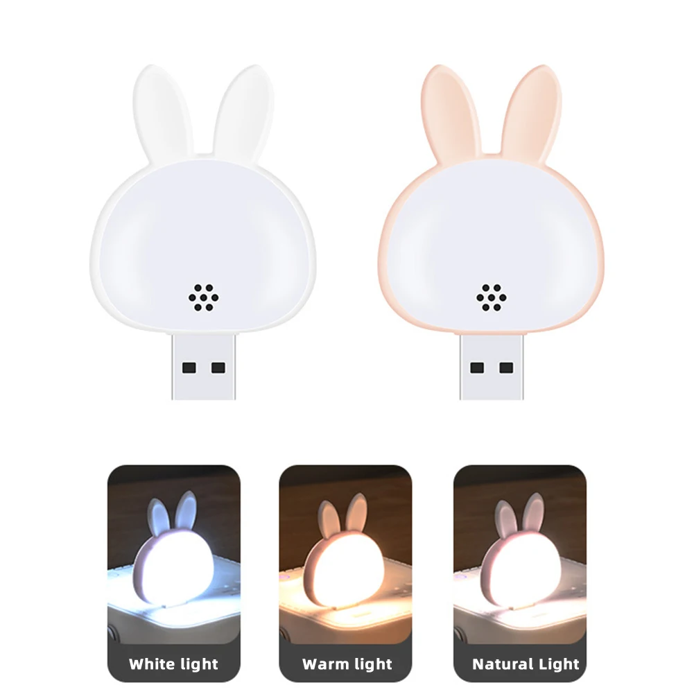 Sound Control Lighting Night Light Cute Rabbits USB Plug-in Table Lamp 3 Lighting Modes Rings Lights For Home Bedside Decor