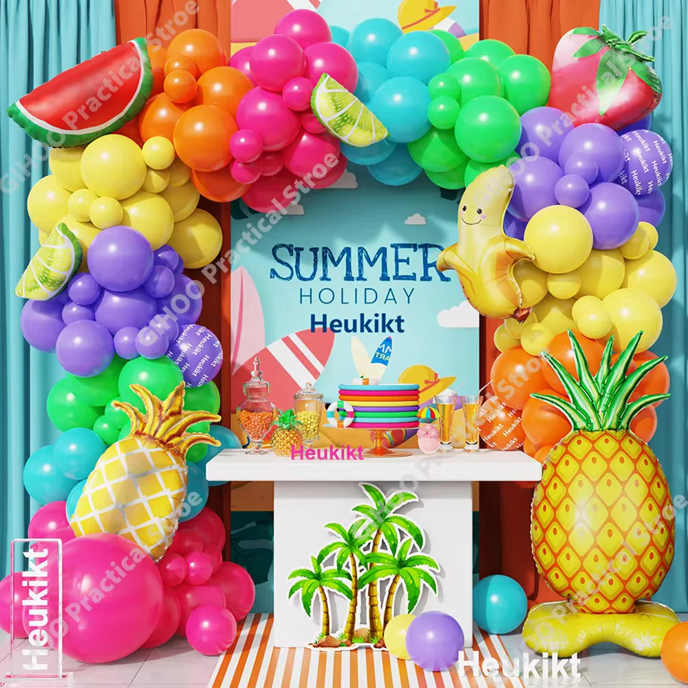 

140pcs Summer Fruit Balloon Garland Kit Pineapple Strawberry Foil Balloon Suitable Hawaii Theme Birthday Party Baby Shower Decor