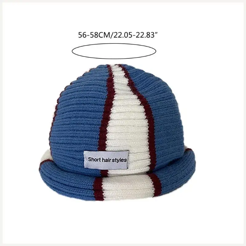 قبعة متماسكة مخططة مستديرة رائعة، قبعة صغيرة، قبعة الهيب هوب، قبعة الجمجمة، مناسبة للجنسين #6
