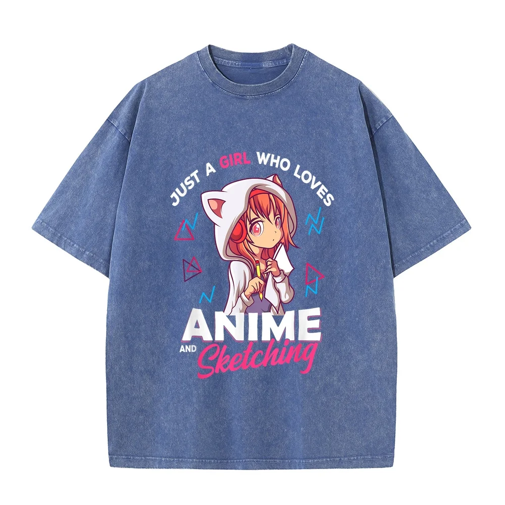 Camiseta Just A Girl Who Loves Anime y Sketching Otaku Merch Negro Y2k T-Shirt Men Men's Clothing Unisex 4xl Cotton Tee