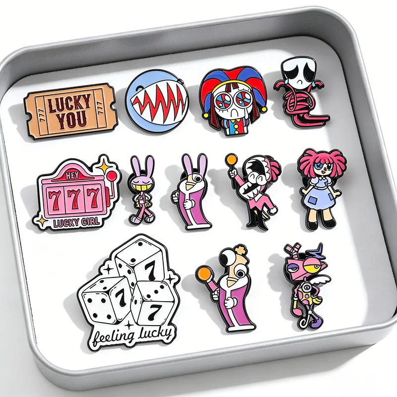 Set de pines esmaltados Lucky 777: Máquina tragamonedas, Chica de la suerte, Dados, Boletos, Insignias de solapa, Broches de moda para ropa, mochilas, Casino Lucky C