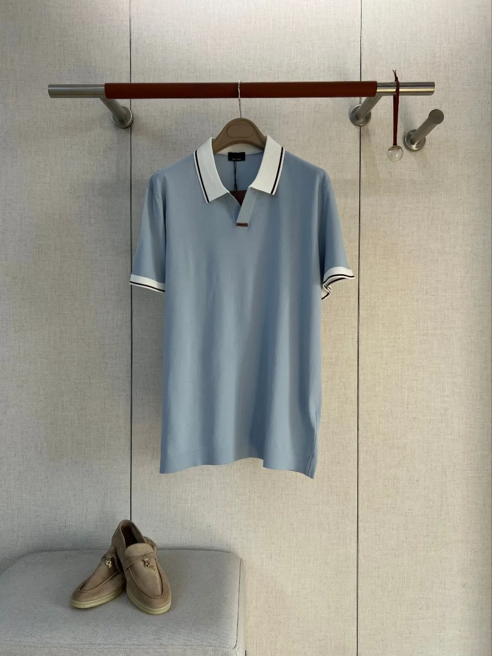  old money style 2026fashioneasiest for matchcontrast color ice-like pique lapel short-sleeved polo shirt