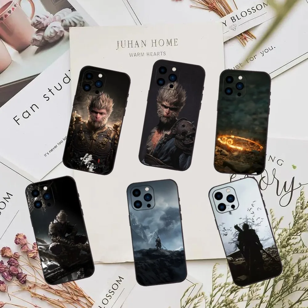 Black Myth Wukong Game Phone Case For iPhone 11 12 13 14 15 Pro Max Mini Plus XS XR X Black Silicone Soft Case