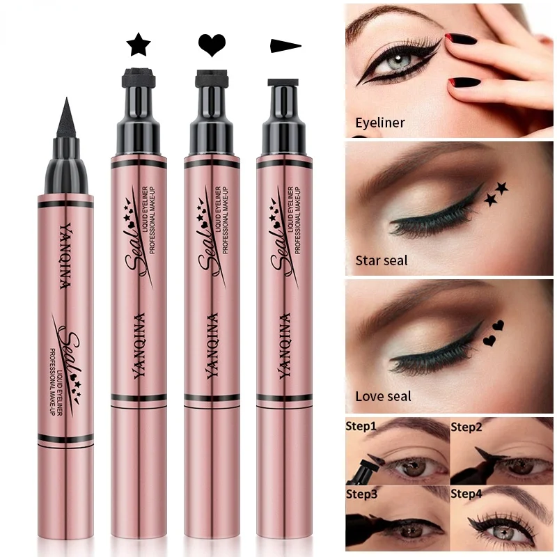 2 in1Double głowy wodoodporny Eyeliner w płynie księżyc gwiazda w kształcie serca tatuaż pieczęć szybkie do wyschnięcia Eyeliner ołówek przybory do makijażu 1pc