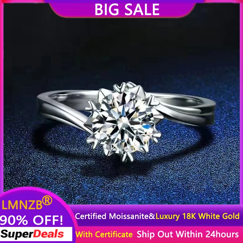 

Luxury 18K White Gold Rings Sparkling D Color VVS 1 Carat Moissanite Diamond Rings for Women Bride Wedding Band Fine Jewely Gift