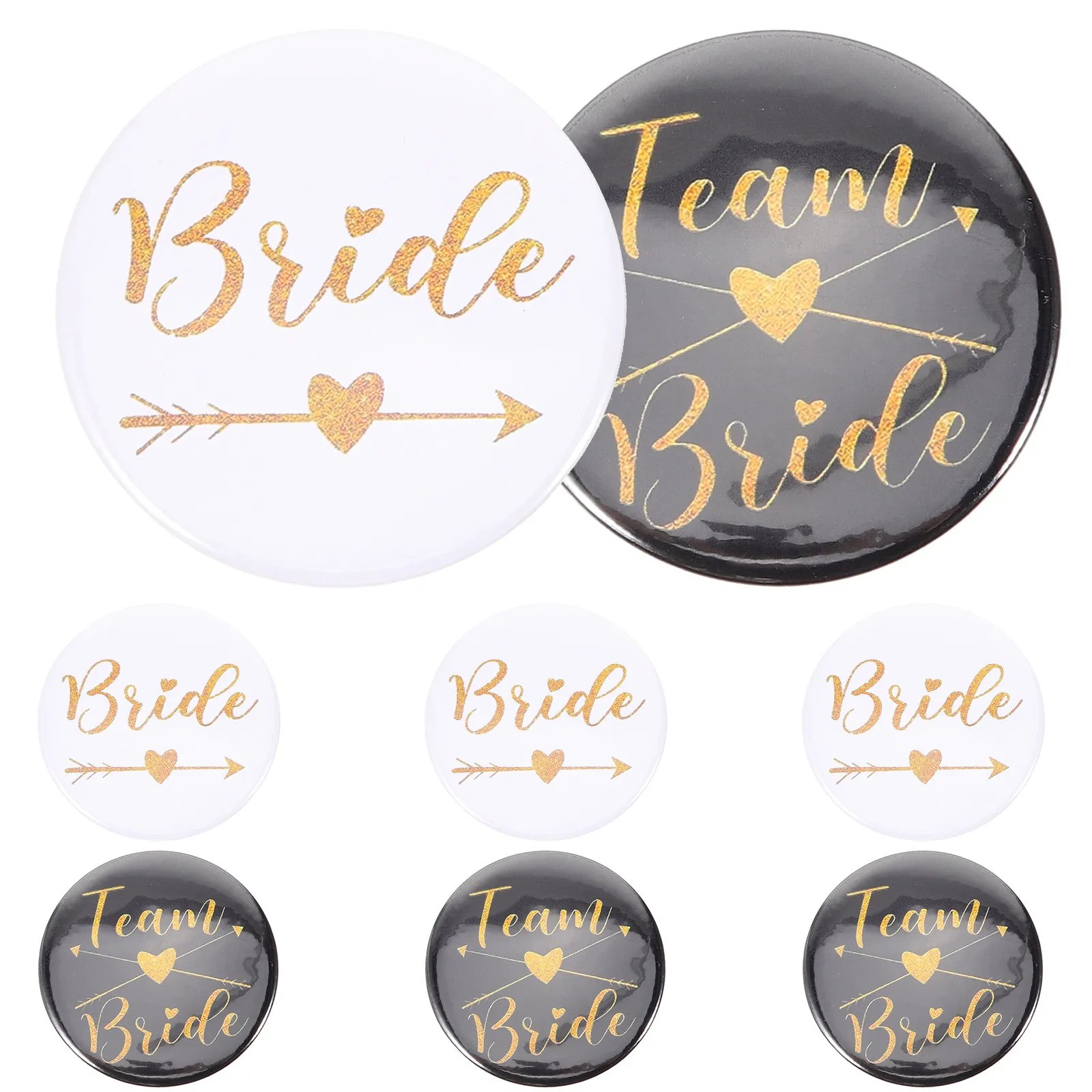 8Pcs Stylish Metal Bride Pin Decorative Wedding Badge Bridal Shower Bachelorette Party Lapel Pin Small Round Brooch Photo Prop