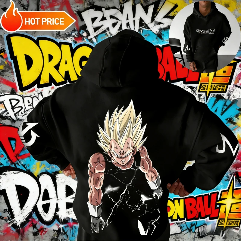 

2026New Autumn/winter Dragon Ball 40th Anniversary Vegeta 100% Cotton Anime Hoodie Extra Size Casual Streetwear Unisex Y2k