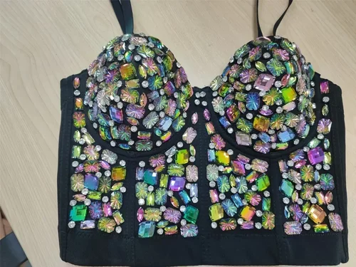 Imagen 2 del producto Punk Corset Rhinestone Diamond Tank Top mujeres sujetador escenario fiesta Camis camisa de lentejuelas ropa de mujer y2k Blusa Crop Tops señoras Shaper