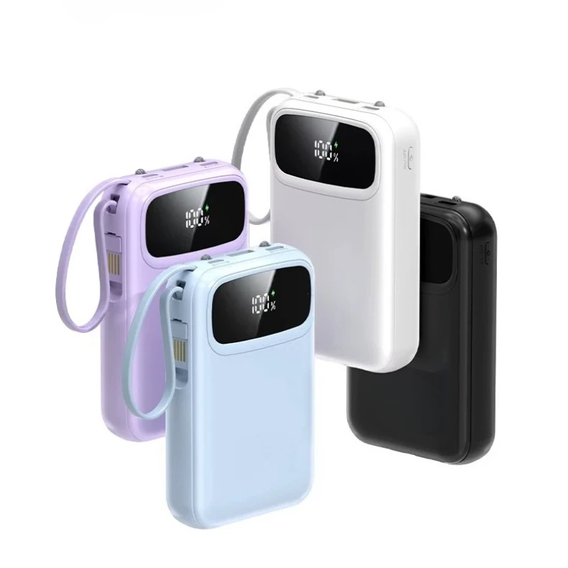 20000mAh Large Capacity Power Bank Ultra Slim Mini Portable 3C Certified Fast Charger With Built-in Cable For All Smartphones