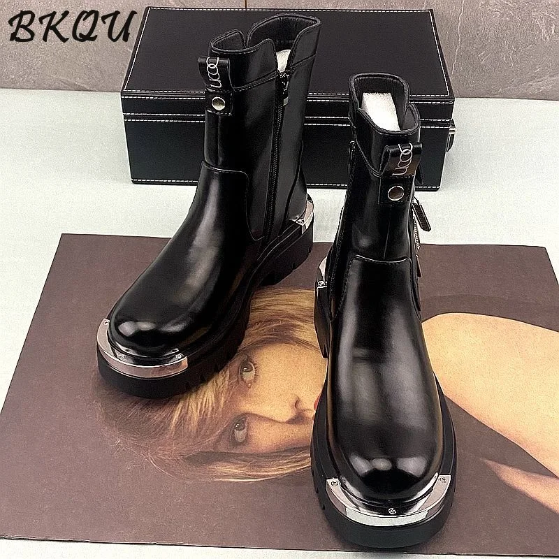 BKQU Chelsea Boots Men's Autumn-Winter Filled New Style 2025 Mid-Calf Korean Version Casual Short Boots with Elegant Heels