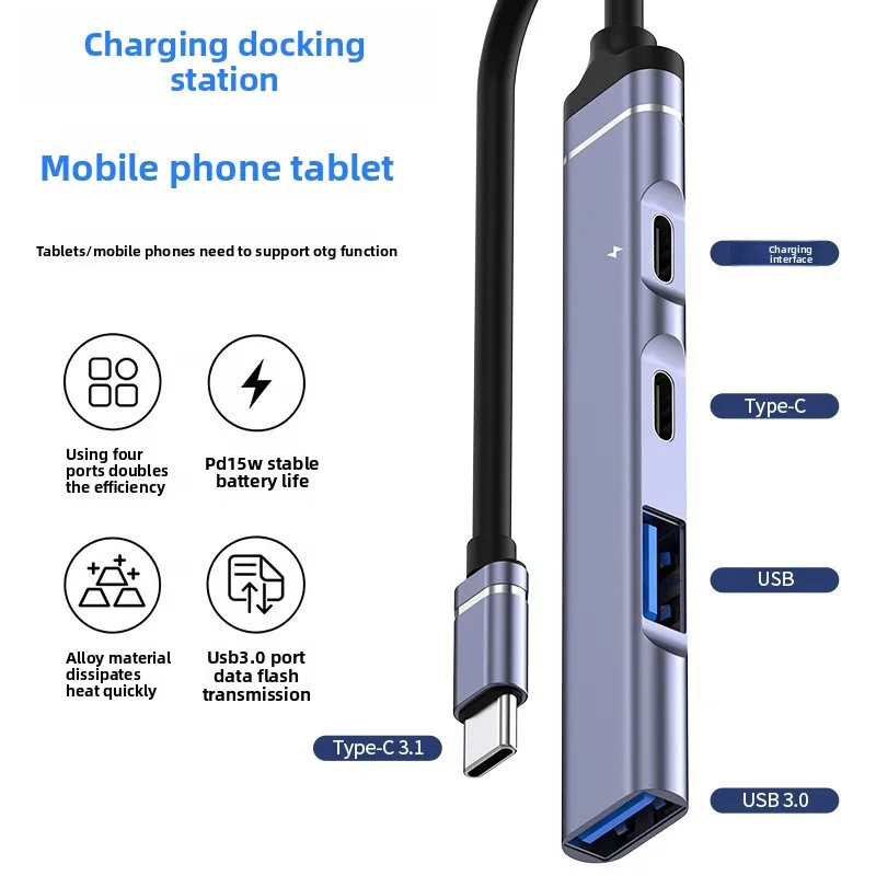 Type C 3 0 Mobile Docking Station Hub Multifunction Splitter Tablet USB Hub PD 15W Portable Aluminum Alloy Compact Travel Dock