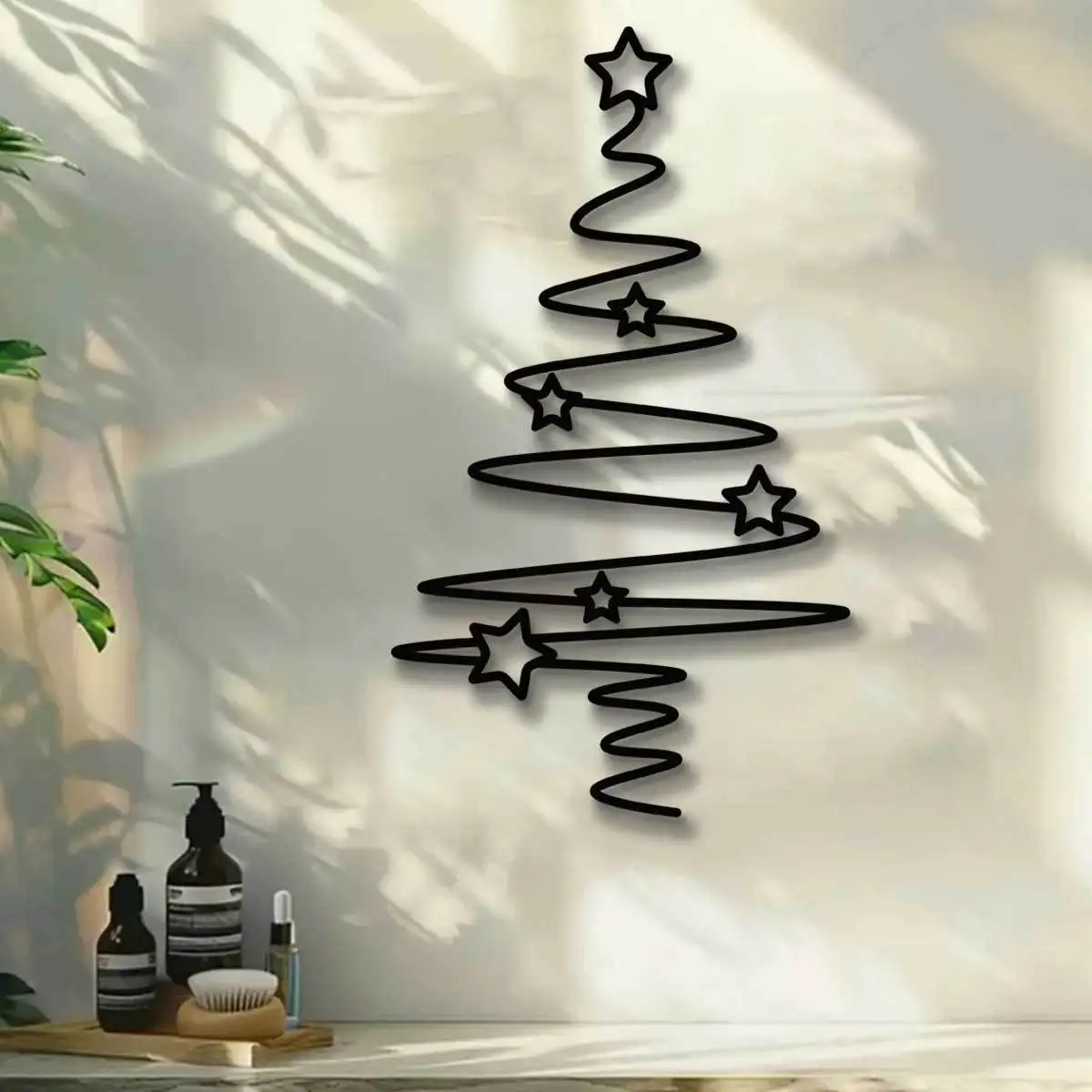 قطعة واحدة من فن الحائط المعدني لشجرة عيد الميلاد - منحوتة حديدية للحديقة الخارجية، ديكور منزلي داخلي لعيد الميلاد والهالوين وعيد الشكر #3