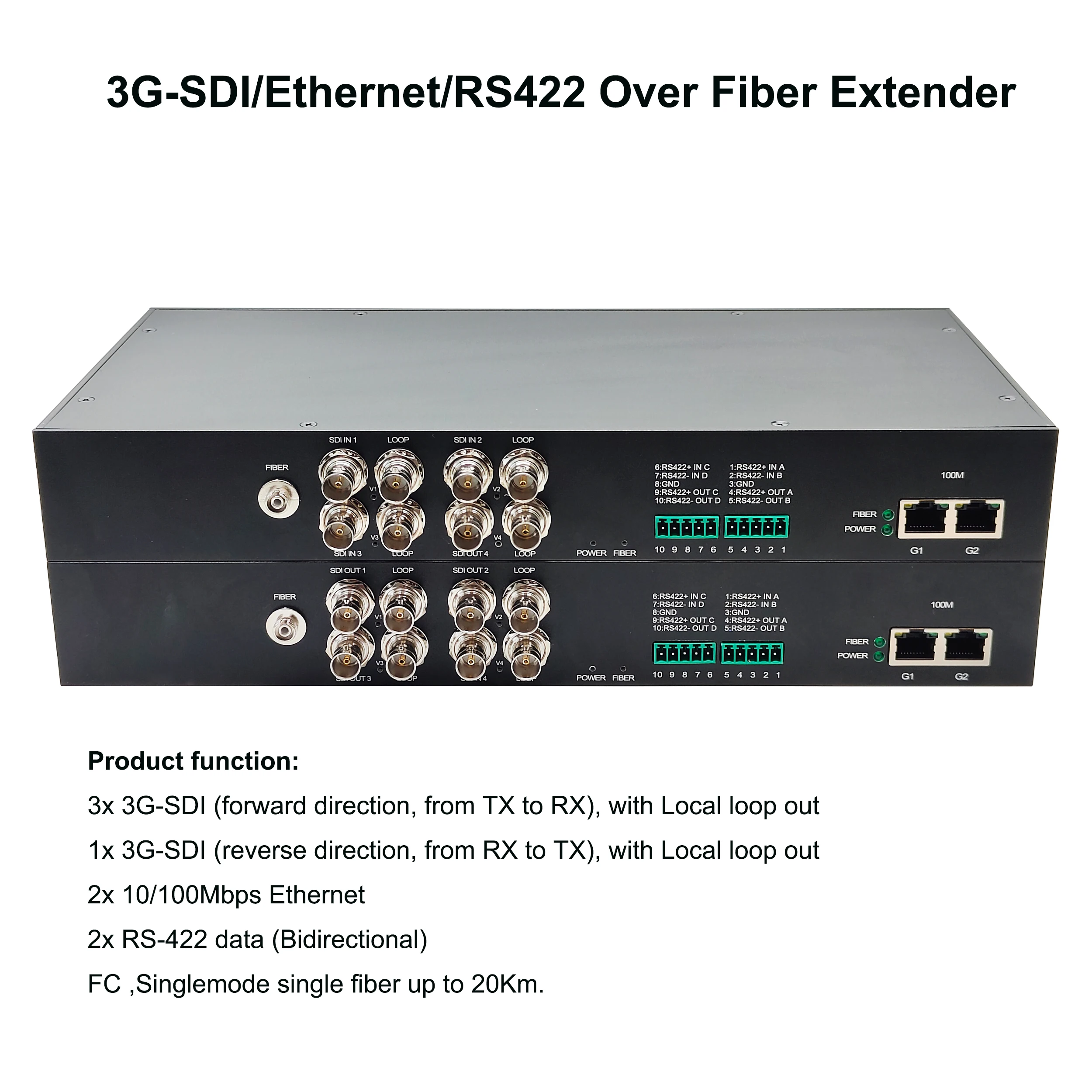 

Трансляция 3G SDI/Ethernet/RS422 через оптоволоконные медиаконвертеры, без сжатия, HD-видео-аудио через оптоволоконный удлинитель