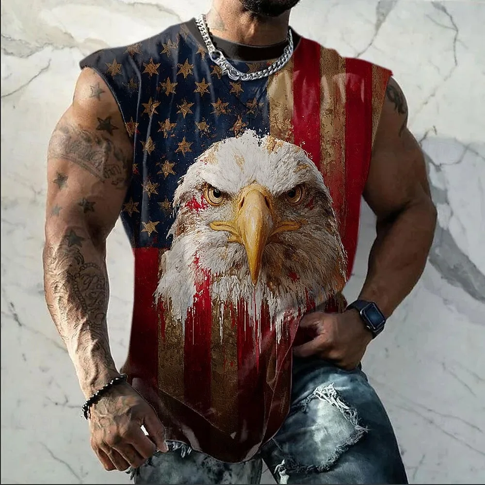 Patriot American Flag 3D print sleeveless Men's T-shirt  spring summer breathable fitness Outdoor leisure t-shirts and tank tops