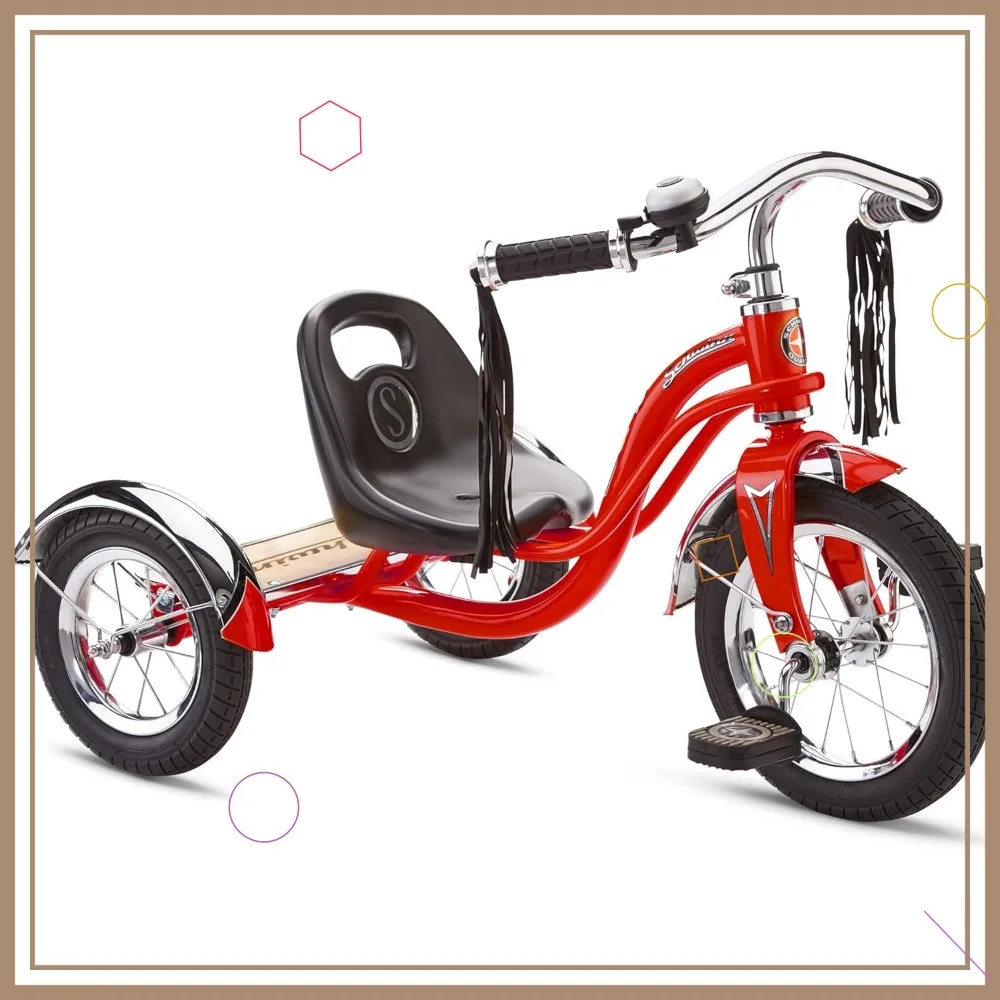 

12-Inch Tricycle for Kids Ages 2-4, Low Center of Gravity, Retro Steel Frame, Adjustable Seat with Rear Deck