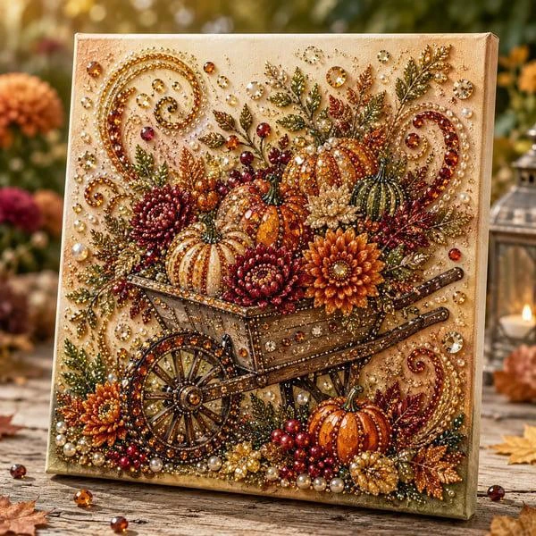 Herfst Oogst Parel Schilderij DIY Kit, Eekhoorn Vos Pompoen Bloemmotief Diamant Schilderij 3D Handgemaakte Huisdecoratie, Handgemaakte Huisdecoratie Set, Tijdverdrijf Activiteit voor Hobbyliefhebbers,