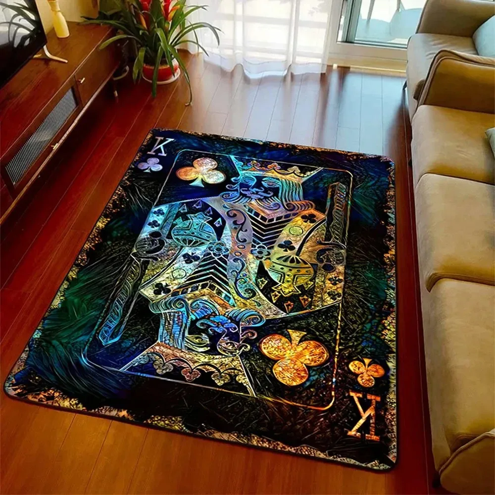 Vintage Club King Playing Card Area Rug Mat Colorful Poker King Art Print Carpet for Game Room Bar Living Room Home Decor