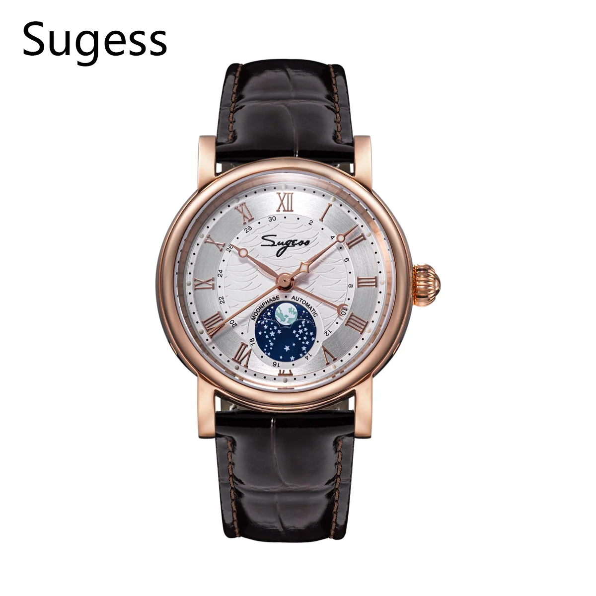 Sugess moon phase automatische mechanische Herren uhr Armbanduhren Original werk st2108 wasserdichte Uhr Saphir Sonder datum