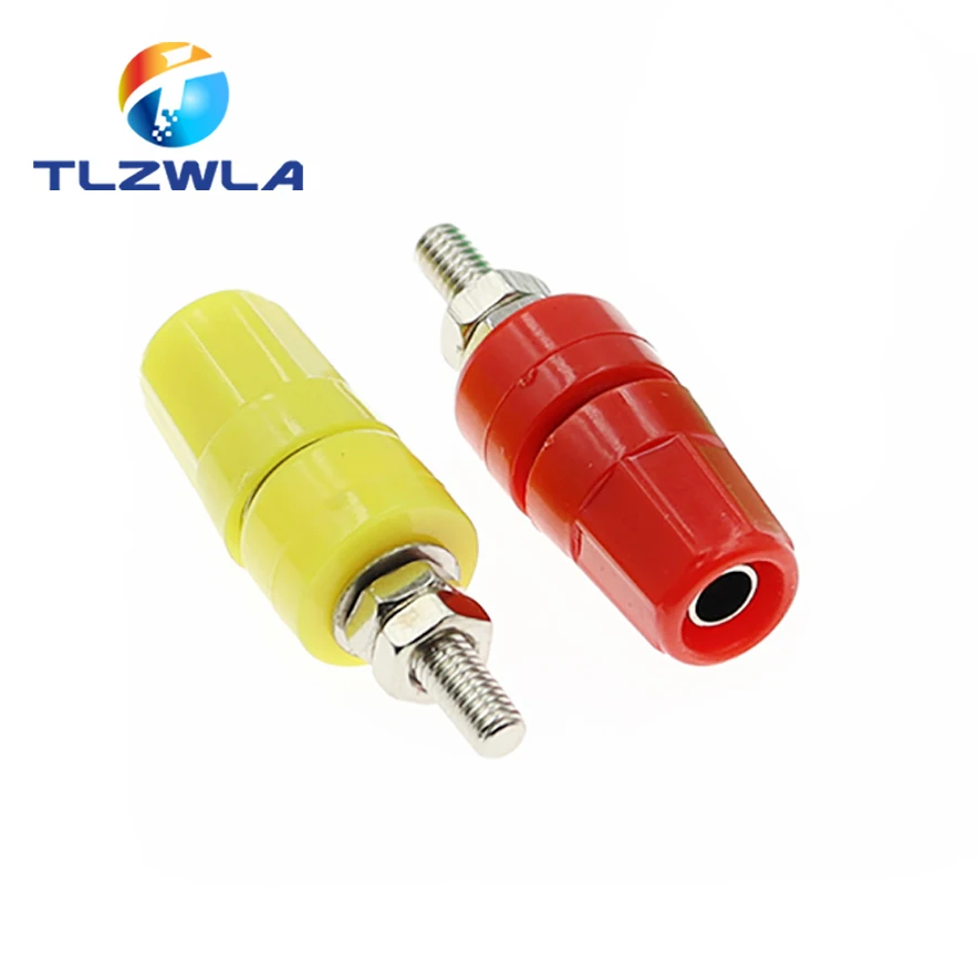 5PCS M4X36 Pure Copper Terminal 4MM Banana Jack Socket 20A Binding Post Banana Plug Connector M4*36 Black Red Blue Green Yellow