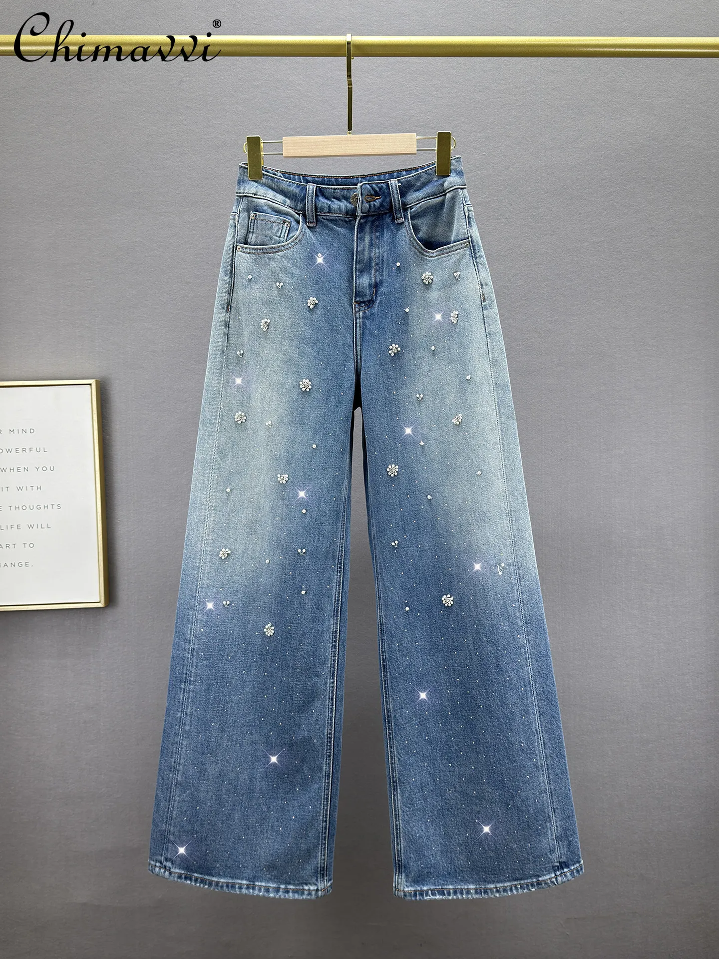 

Женские джинсы Heavy Hot Diamond: Новинка Весна-Лето 2026, модные свободные брюки с высокой талией, утягивающие, в европейском стиле, длинные, в пол