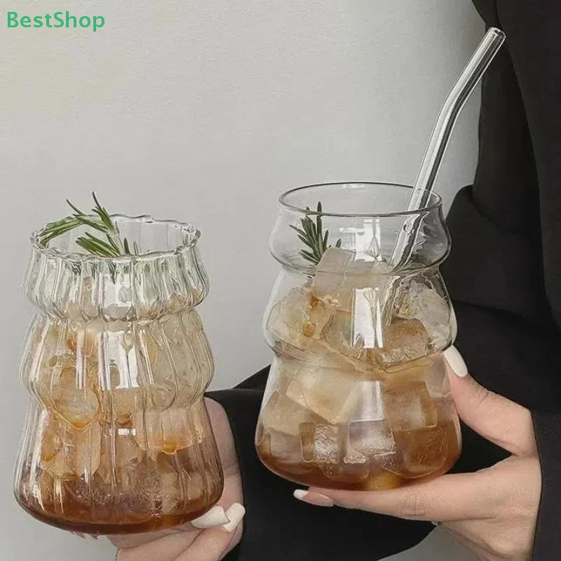 

〔Rebecca〕500ml Glass Drinkware Cold Coffee Cups Iced Juice Milk Water Bottle