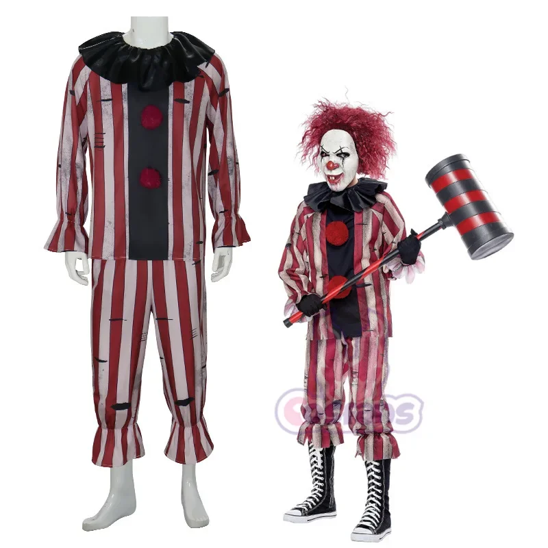 Evil Clown Cosplay Anime Art The Clown Terror Bloodstain Uniform Mask Set Halloween Party Role Play Clothing for Men Women