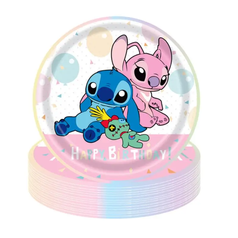 Pink Lilo & Stitch anioł artykuły na przyjęcie urodzinowe jednorazowe zastawy stołowe papierowe kubki talerz dziewczęcy dekoracja Baby Shower na