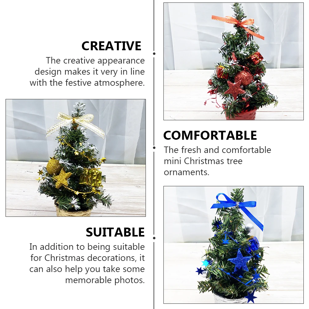 

4Pcs Mini Christmas Tree Adorable Table Ornament Eco Friendly PVC Xmas Party Decor Lifelike Desktop Xmas Tree Decoration