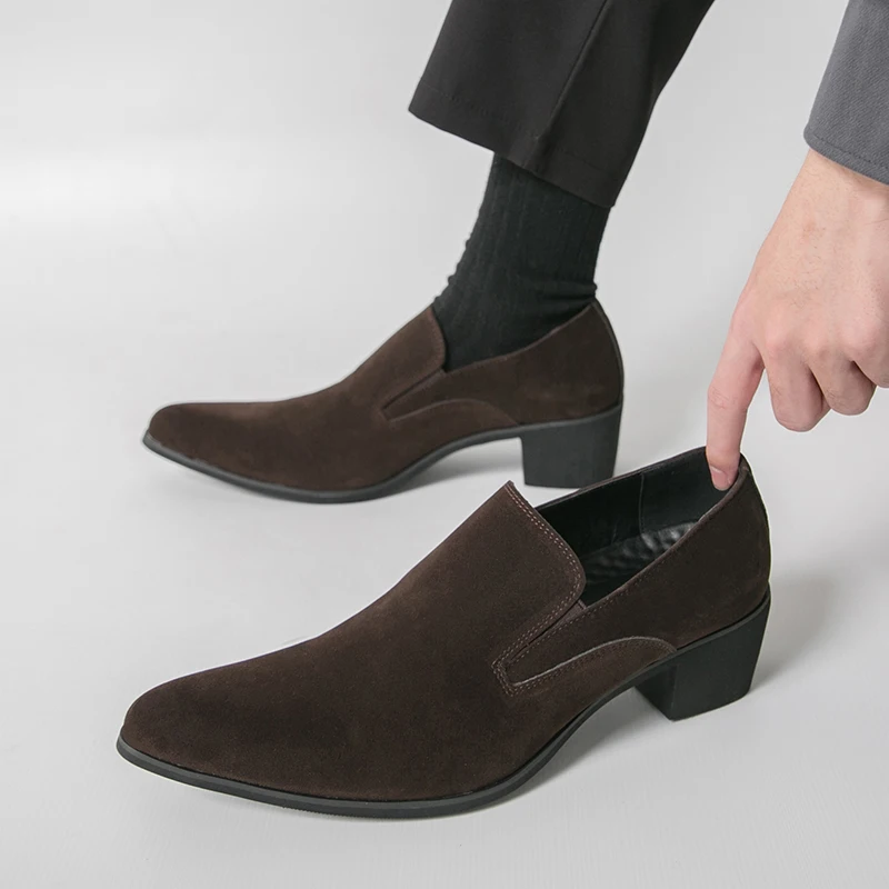 

Men High-heeled Loafers Black-brown Color Casual Comfortable Versatile Afashionable Brand Shoes Social Shoes Sizes 38-46