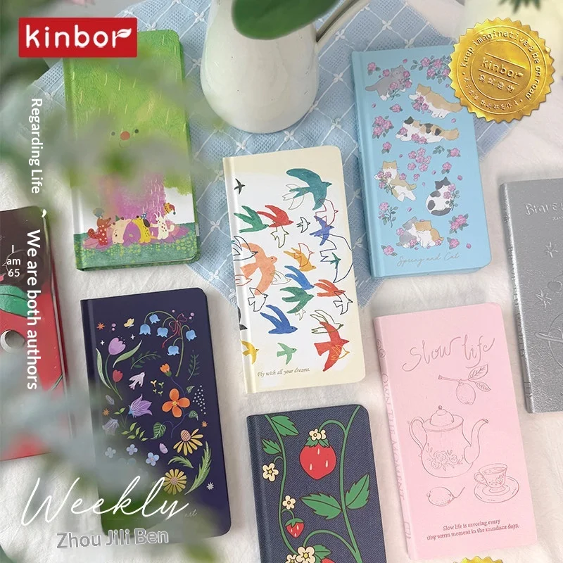 Kinbor Cute Illustration Weeks Handbook, undatierter Wochenplaner, tragbares Taschennotizbuch mit To-Do-Liste für die Zeitmanagement-Funktion von Studenten