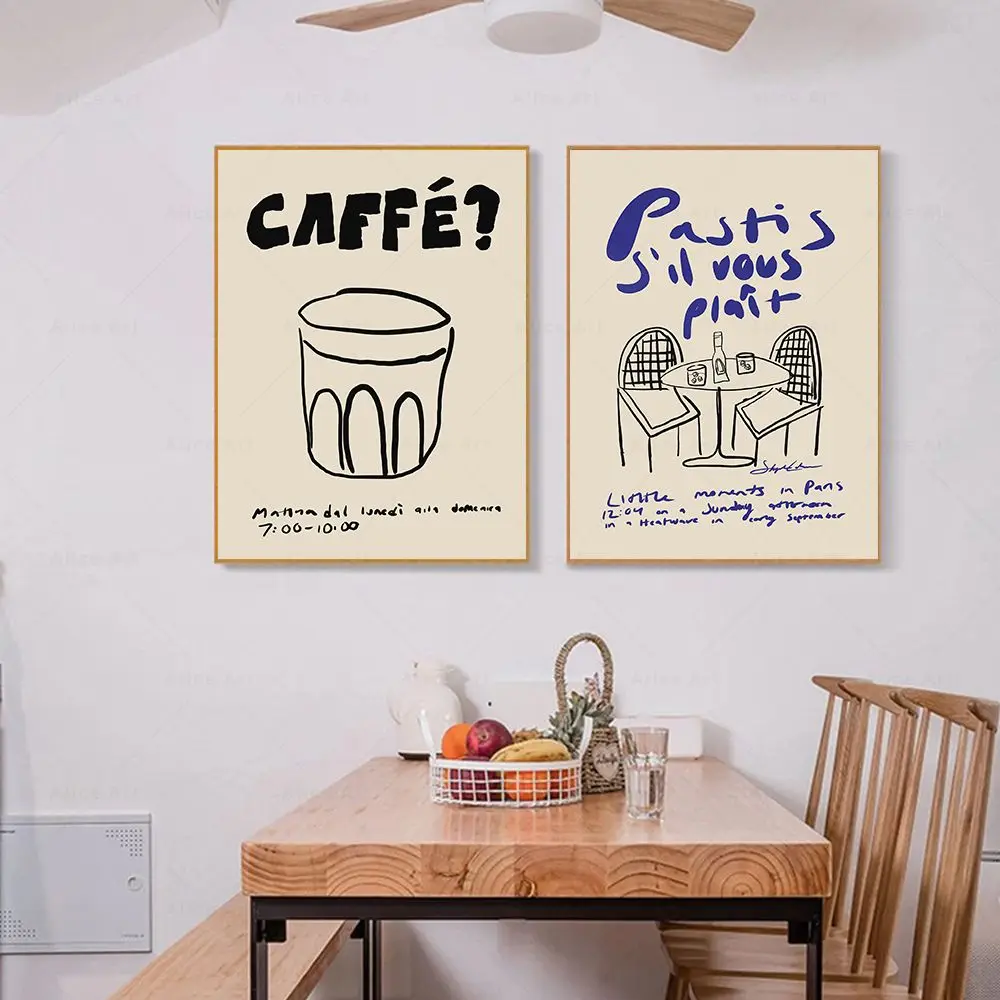 Vintage Espresso Coffee Poster Pastis Please Prints Italian French Food Wall Art Canvas Painting Modern Kitchen Coffee Bar Decor