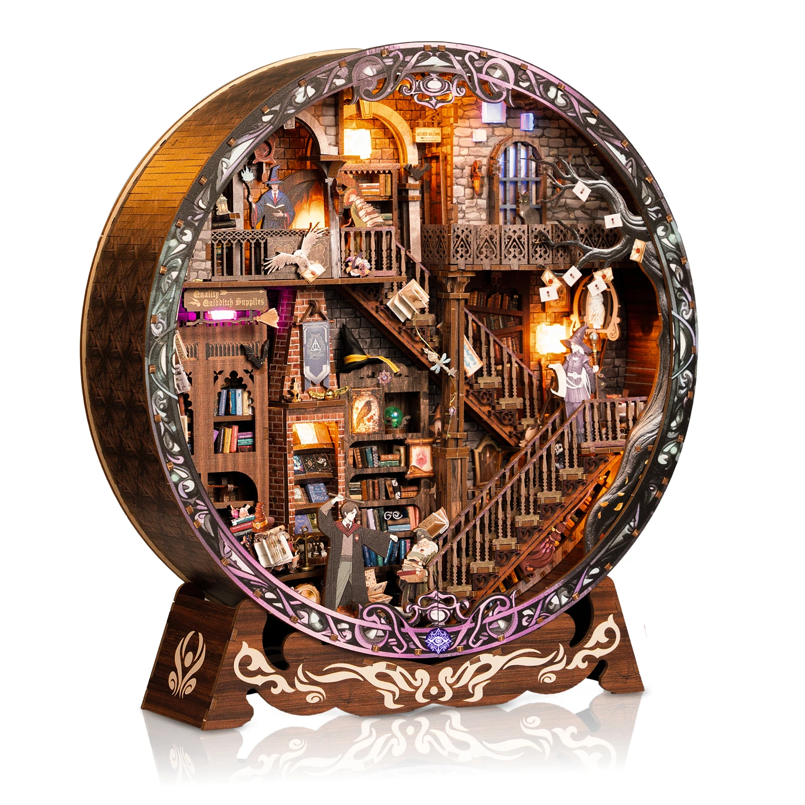 Bricolage bibliothèque magique Casa Kit de modèle Miniature en bois Puzzle 3D maisons de poupée avec