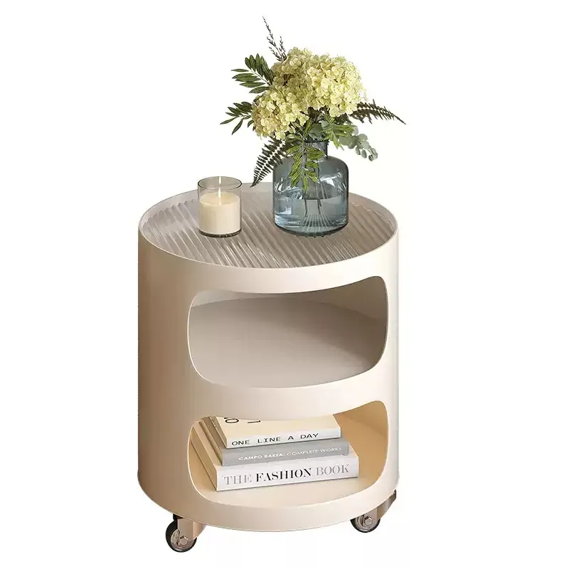 

Cream wind small simple bedside table household bedroom bedside rack with lamp wrought iron movable side few