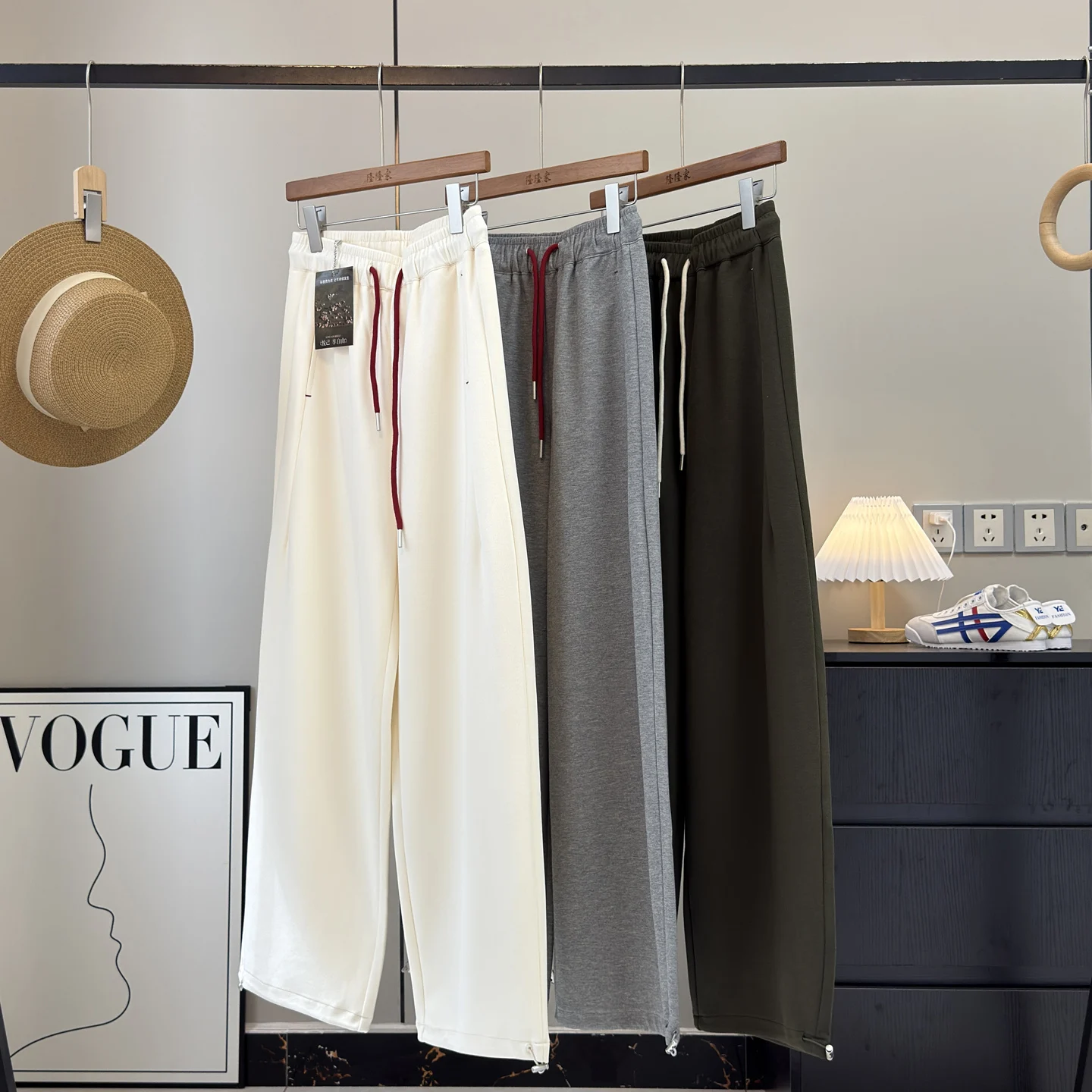 عادية واسعة الساق سكين السراويل اتجاهين ارتداء مرونة الخصر Dstring فضفاض اللون بلو مكبل الترفيه Sweatpants للنساء