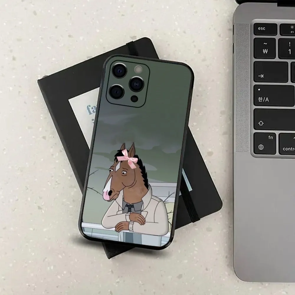 Cartoon B-BoJack H-Reiter Handyhülle für Apple iPhone 15,14,13,12,11,Pro,X,XS,Max,XR,Plus,Mini Soft Black Cover
