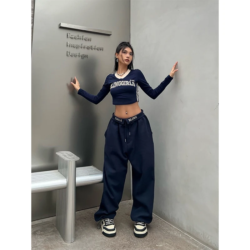 MEXZT Oversized Sweatpants Women Y2K Letter Embroidery Joggers Harajuku Streetwear Wide Leg Pants Vintage Baggy Sports Trousers