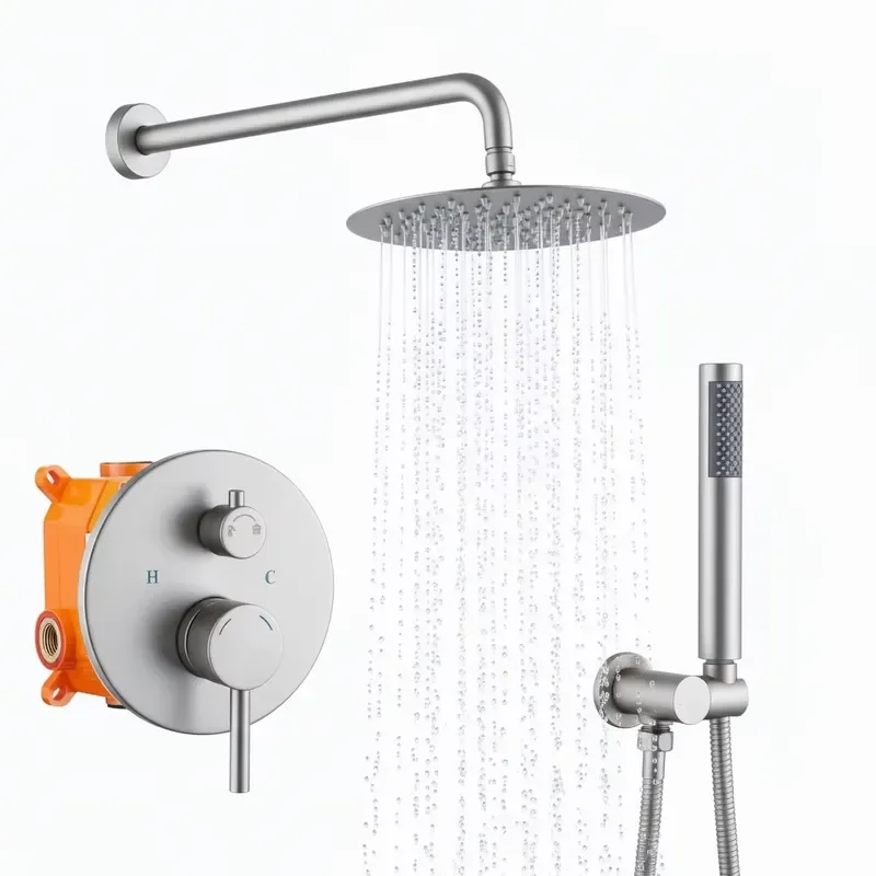 USA Local Stock Wall Mounted Shower System Combo Set 10 Inch Rainfall Shower Head Handheld Faucet Brushed