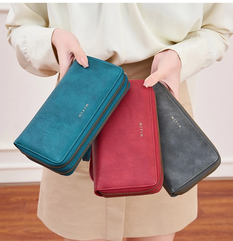 

Женская сумка с защитой от кражи RFID, двойная молния, длинная ручная сумка в стиле ретро большой емкости