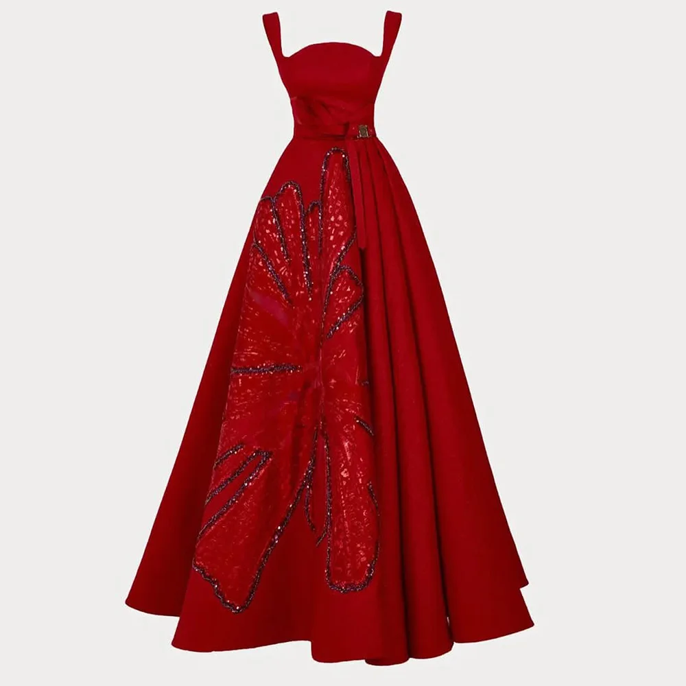 

Charming Red Satin Evening Dresses Customized Classic Square Collar A-Line Homecoming Dress High Quality Beading Celebrity Gowns