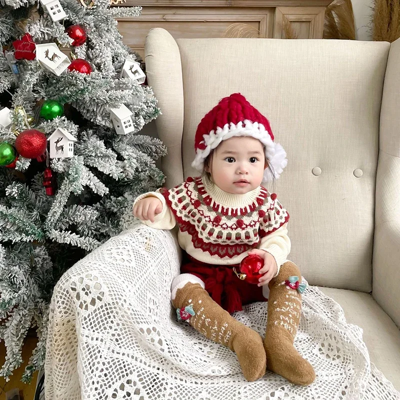 

Winter Baby Boys Christmas Sweater Childrens Jacquard Knitted Sweaters Pullovers Kids Cotton Clothes Toddler Girl Sweaters Tops