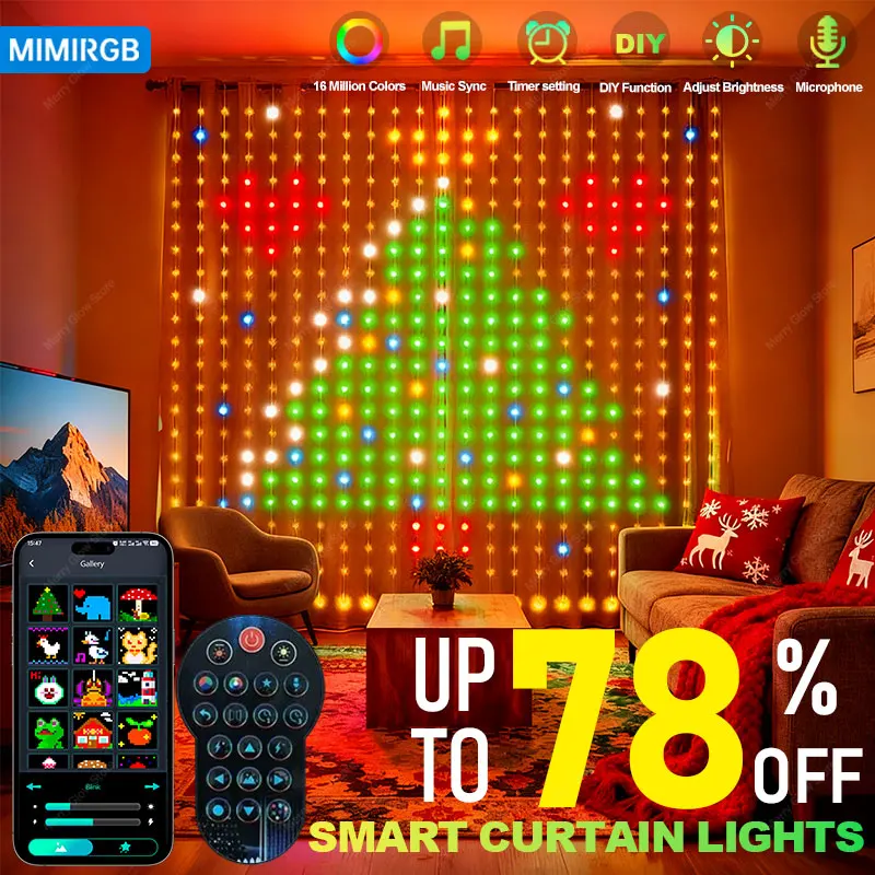 

400LED Smart Curtain Lights String Bluetooth App Control Color Changing RGB Dynamic DIY Backdrop Decor for Party Halloween Decor