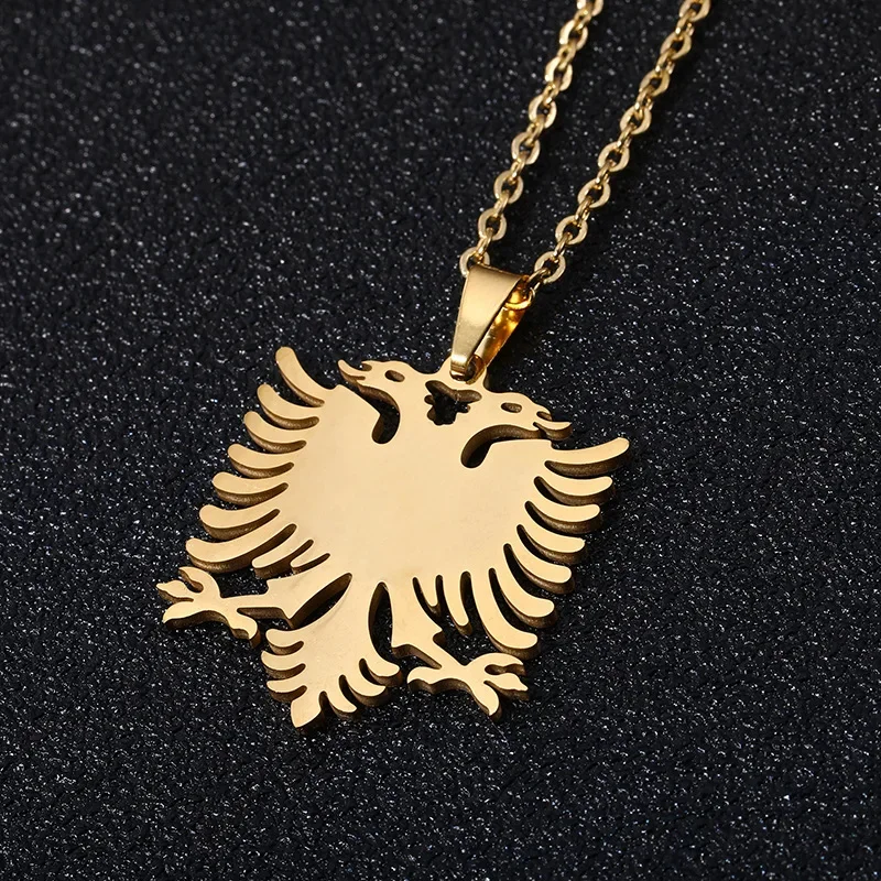 European and American jewelry hot-selling Albanian eagle map pendant necklace unisex stainless steel necklace jewelry