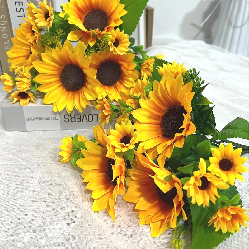 Artificial Flowers Sunflowers Fake Flowers Sunflower Silk Flowers 7 heads Sunflowers Wedding Photography Home Decor Bouquet