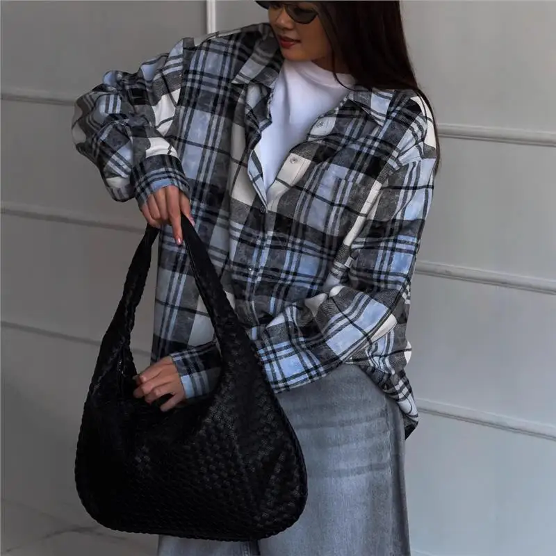 

Lazy Plaid Long Sve irt, женская весенне-осенняя свободная посадка, трансграничная женская одежда, бренд Z5