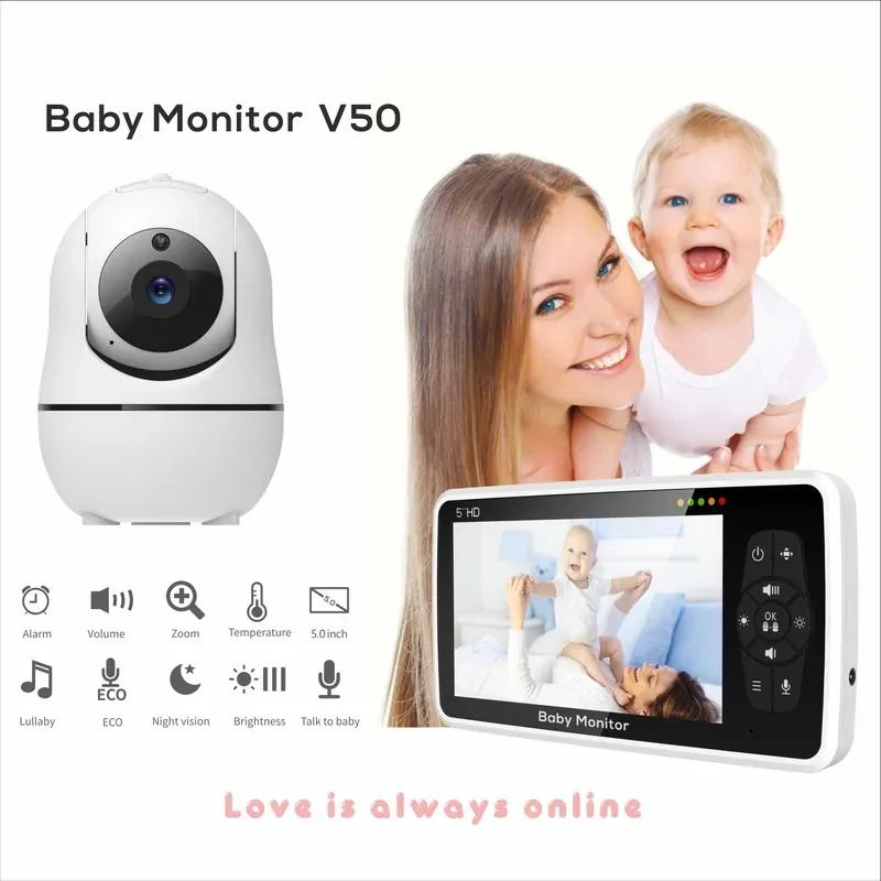 SM50 5 inch Video Baby Monitor with Camera and Audio, 4X Zoom, 22Hrs Battery, 1000ft Range 2-Way Talk Temperature Sensor Lullaby